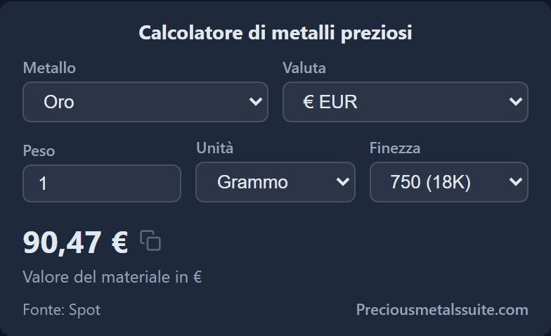 Calcolatore Metalli Preziosi Modulo 