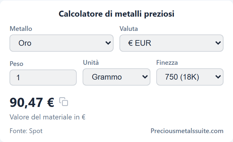 Calcolatore Metalli Preziosi Modulo 