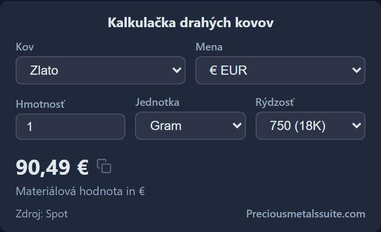 Kalkulačka drahých kovov Modul 