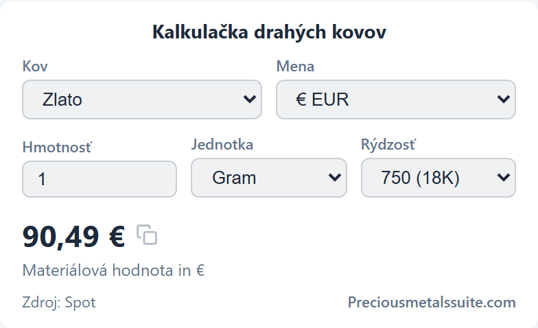Kalkulačka drahých kovov Modul 