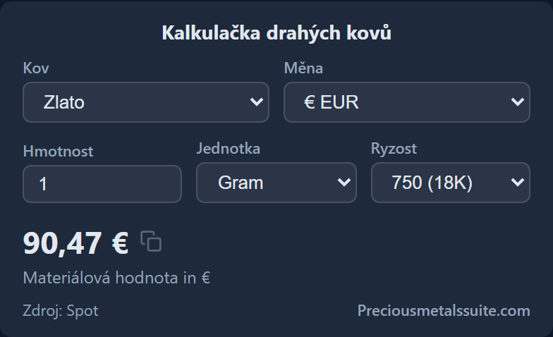 Kalkulačka drahých kovů Modul 