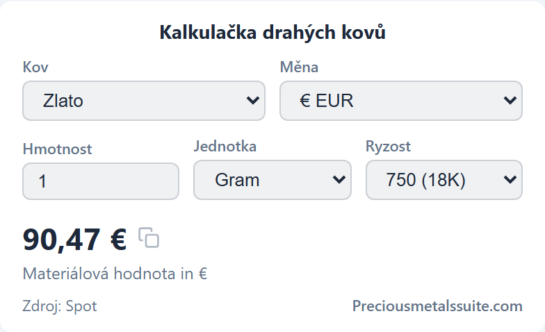 Kalkulačka drahých kovů Modul 