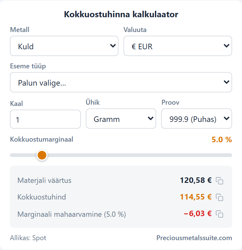 Kokkuostuhinna kalkulaator  moodul