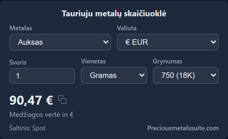 Tauriojo metalo skaičiuoklė  modulis